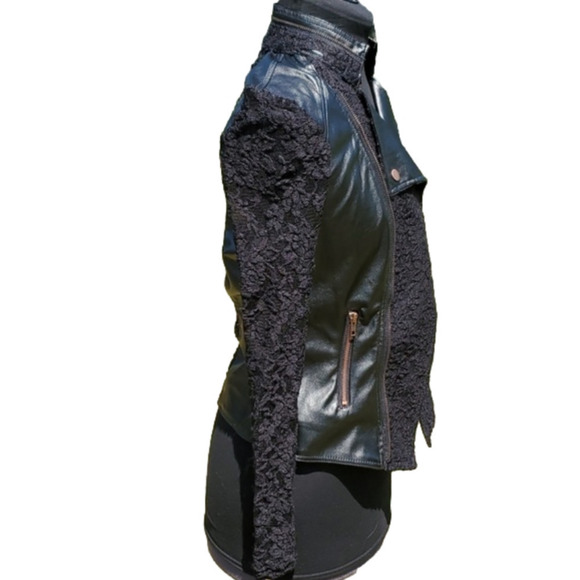 Streetwear Society Black Vegan Leather Lace Zipper Goth Rocker Cropped J… - Picture 4 of 15